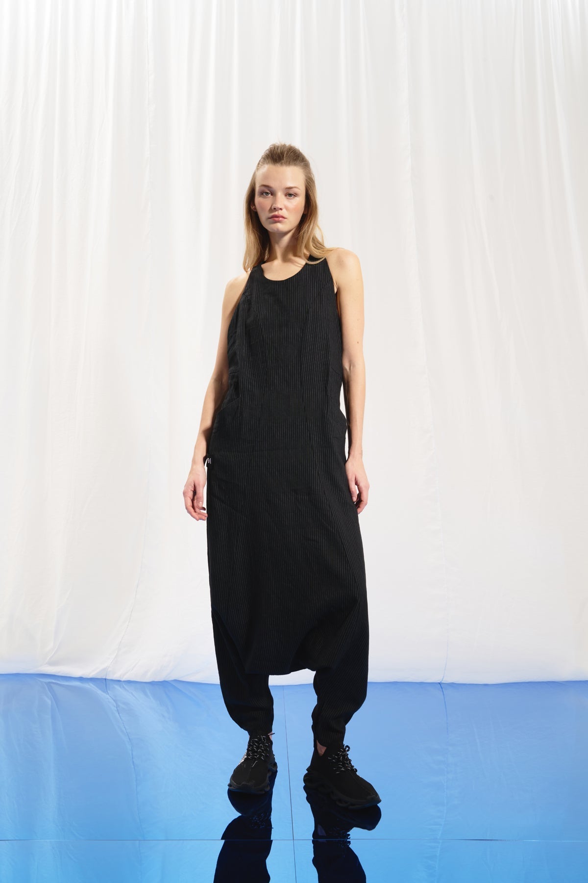 Black Stiped Sleeveless Jumpsuit 17371