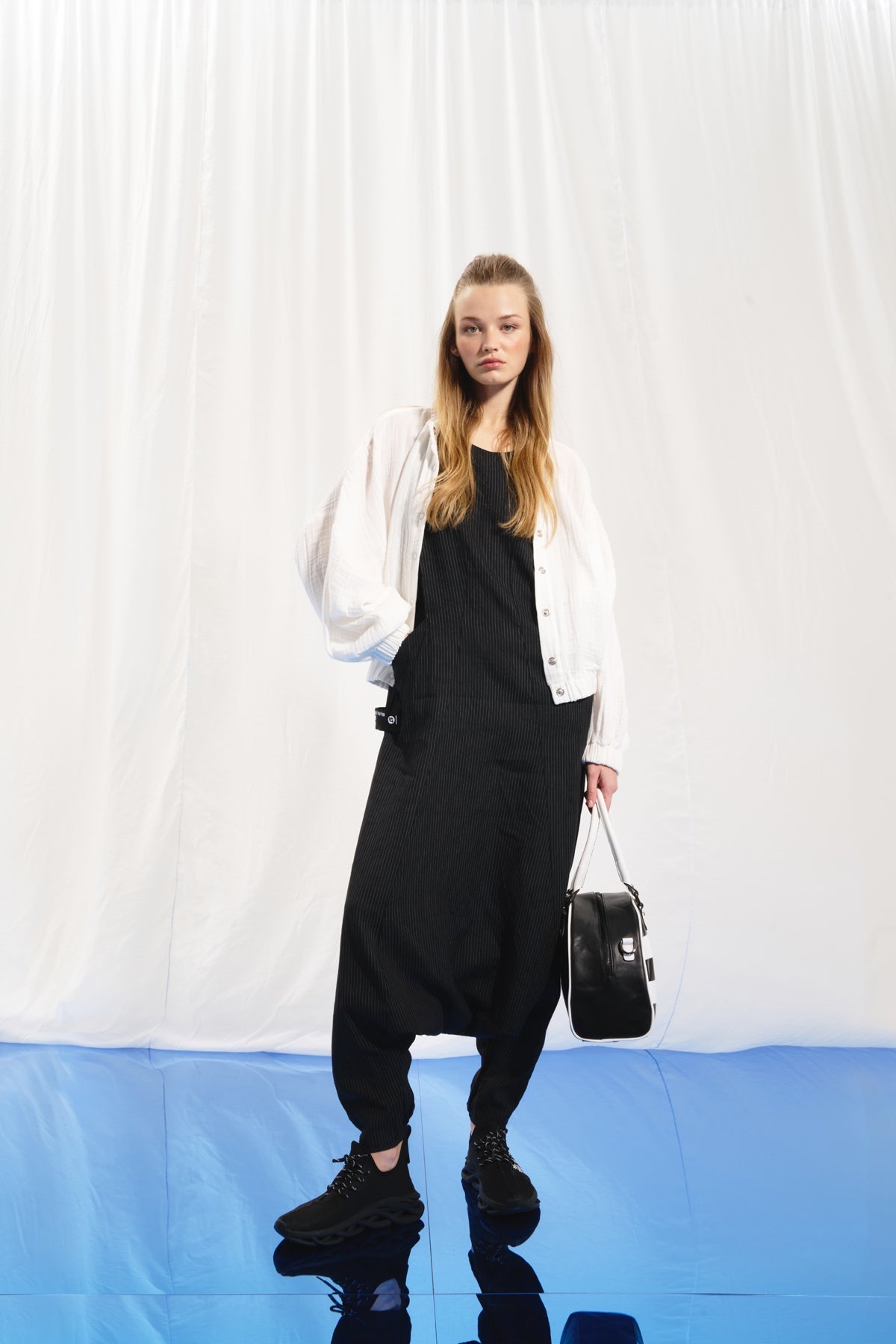 Black Stiped Sleeveless Jumpsuit 17371