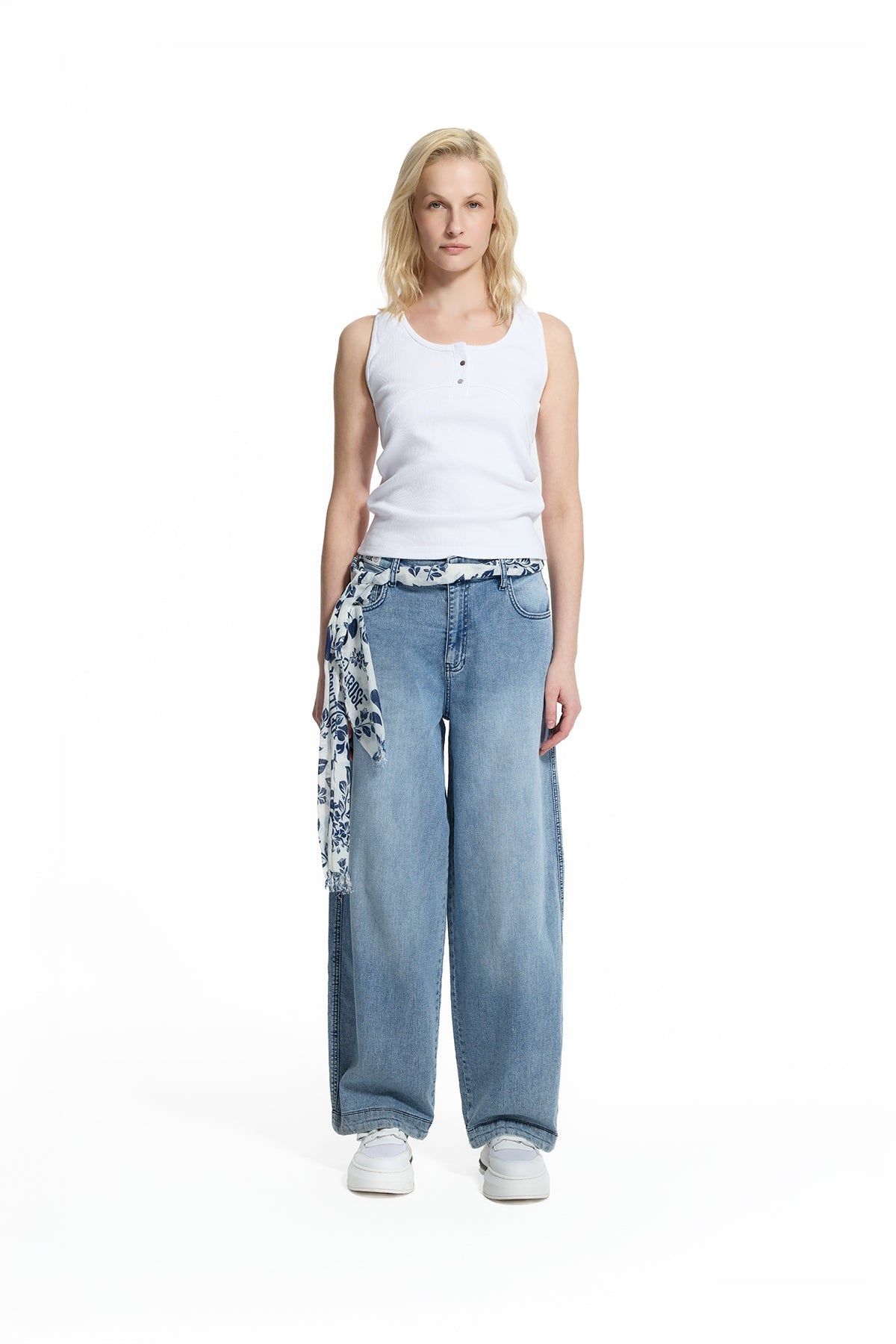 Blue Belt Detail Denim Trousers 19003