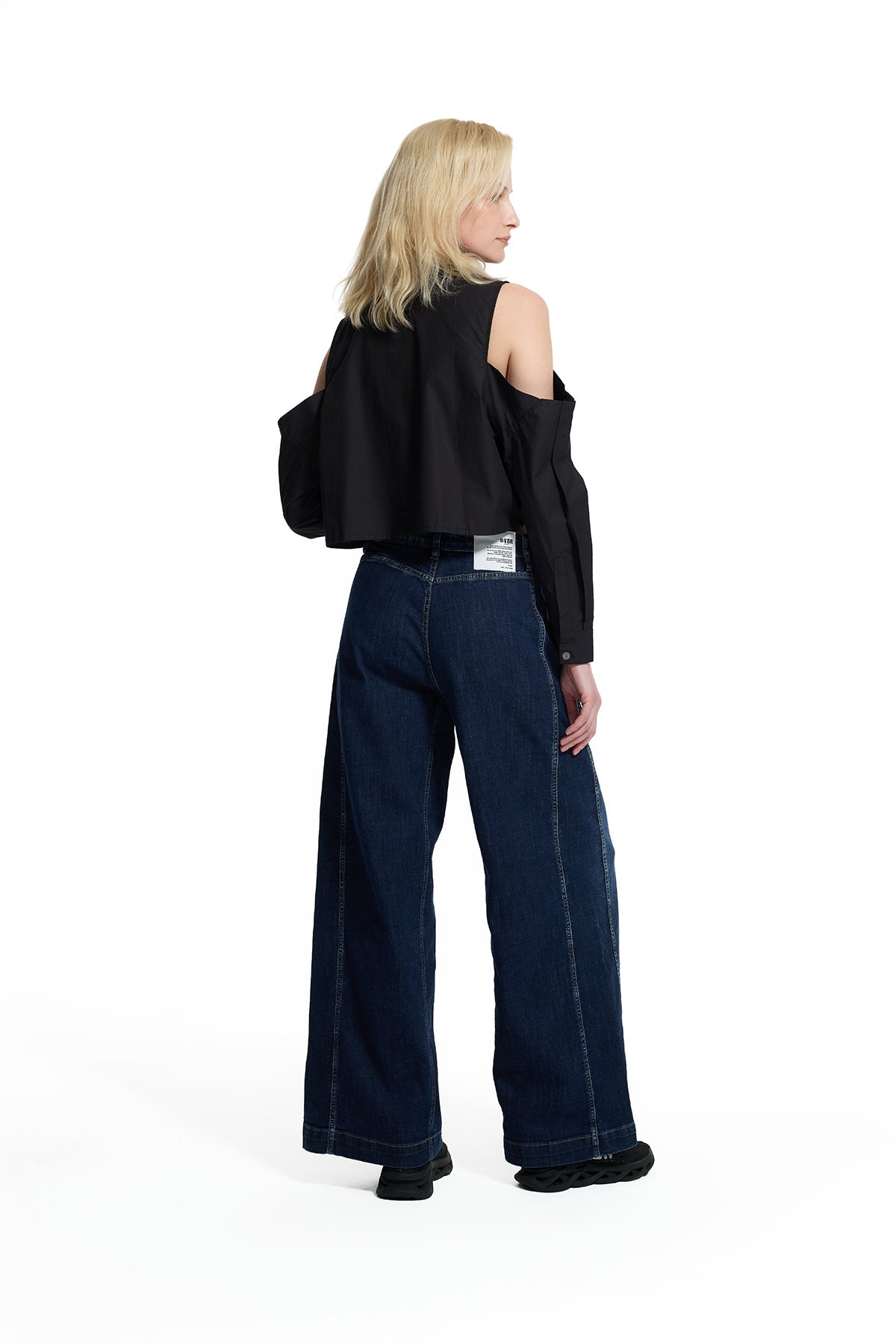Blue Pocket Detail Flared Denim Trousers 19005