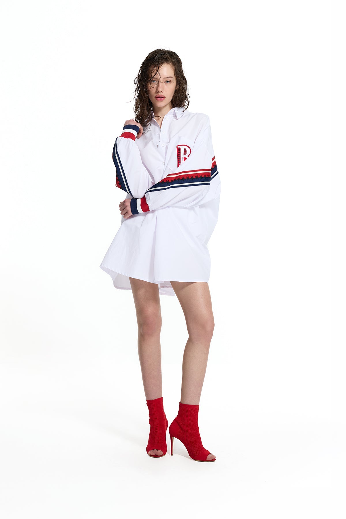 White Logo Detail Stripe Design Shirt 19007