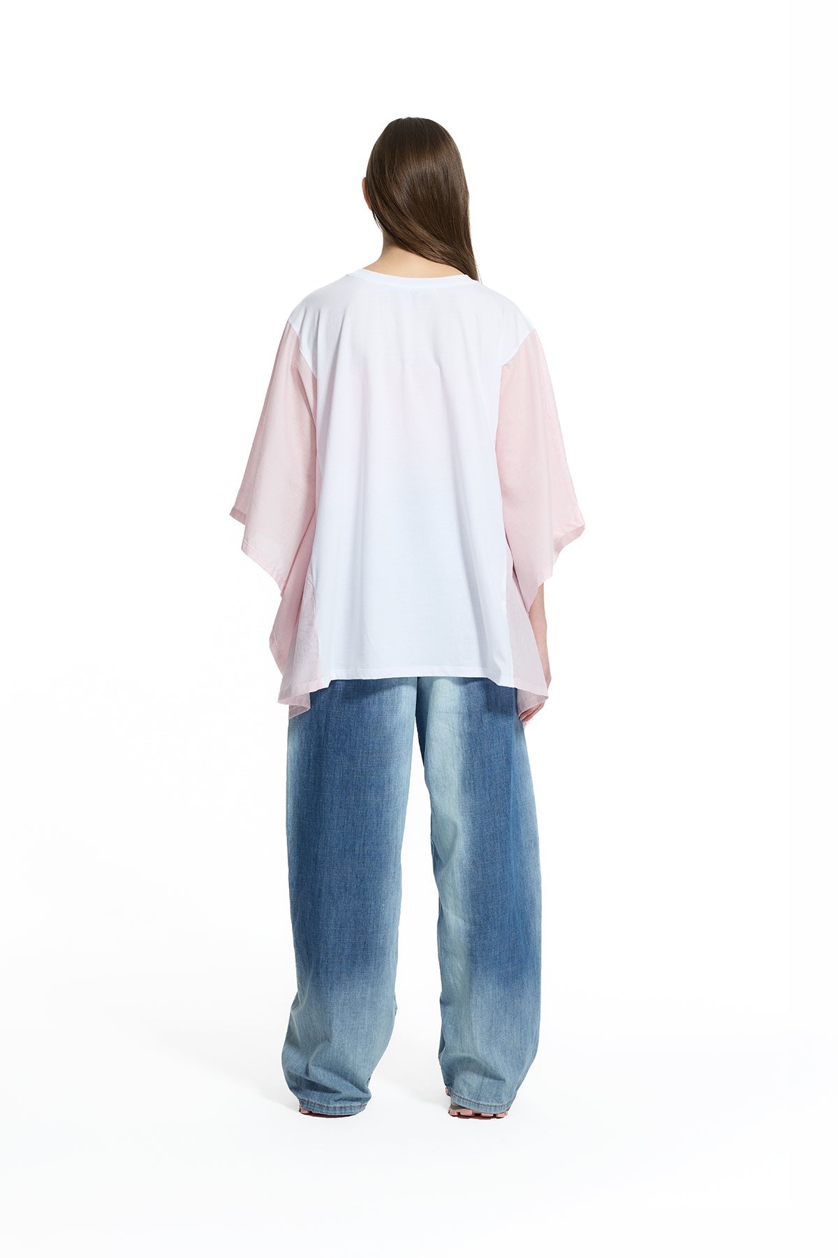 White Pink Front Printed Wide Fit Batwing Sleeve T-shirt T-shirt 19022
