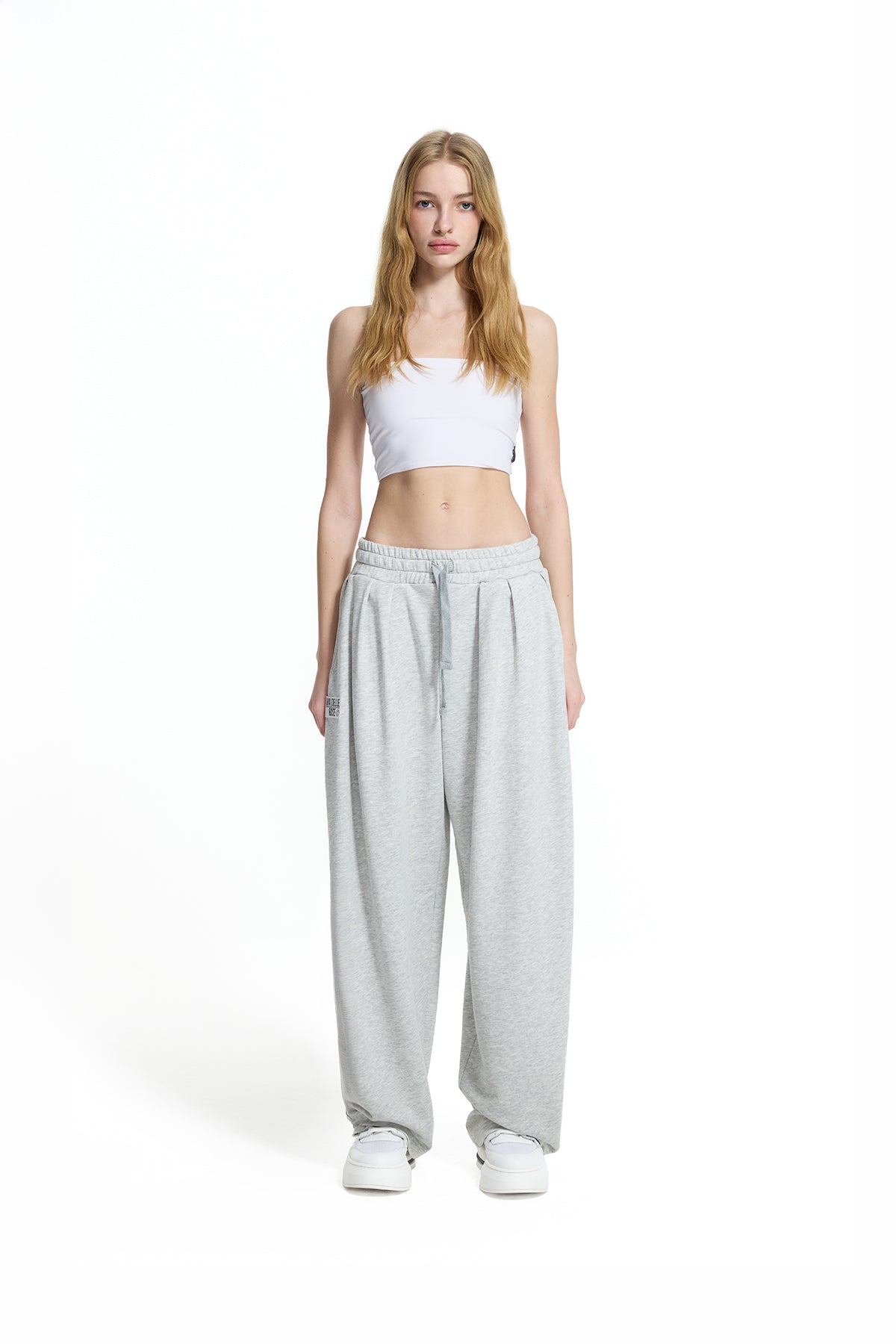 Grey Melange Pleated Detail Baggy Trousers 19041