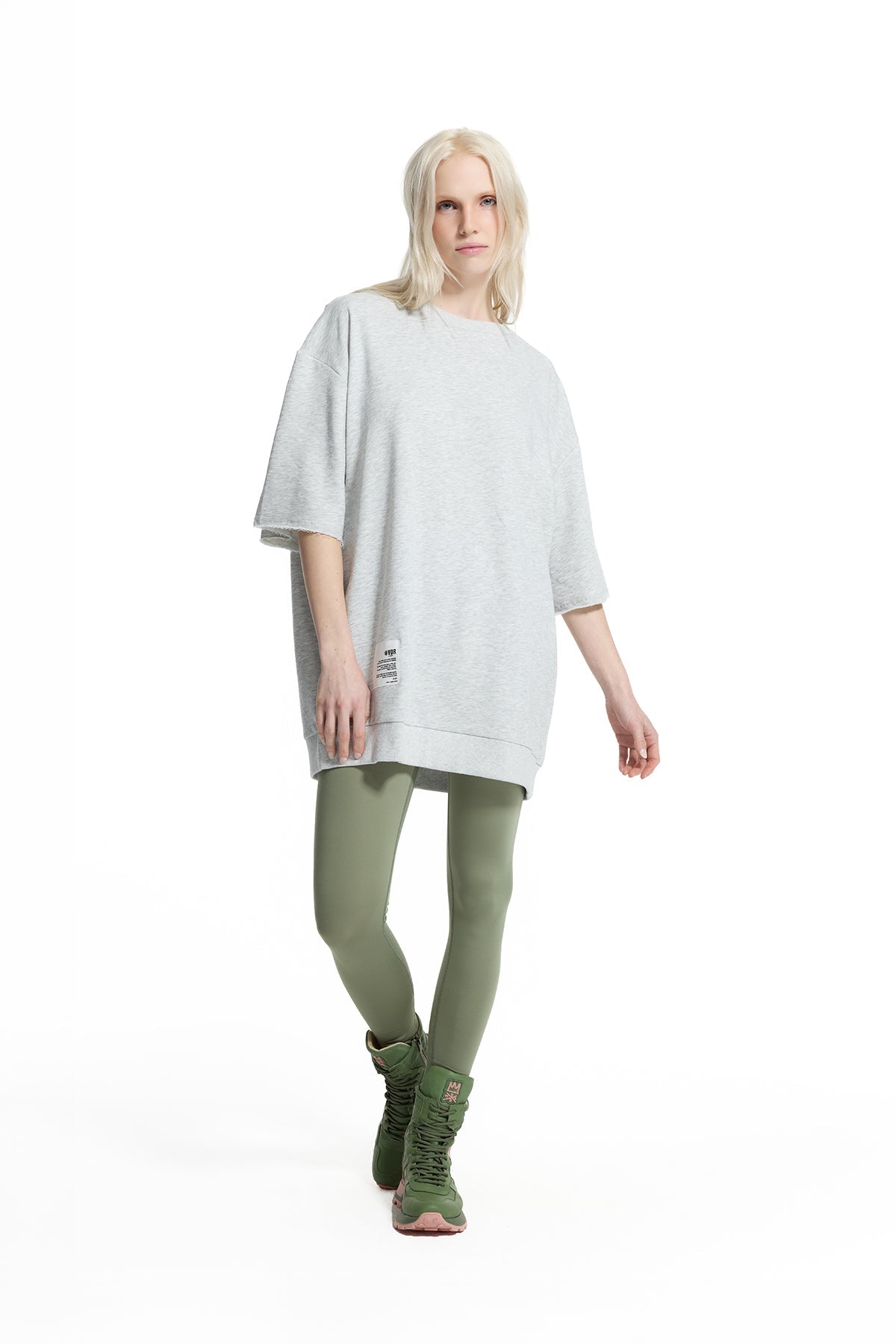 Grey Melange Back Cut-out Layered Sweatshirt 19042