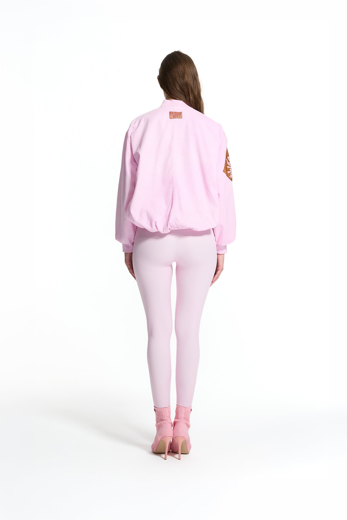 Pink Cropped Zip Ribbed Pocket Detail Bomber Jacket 19050