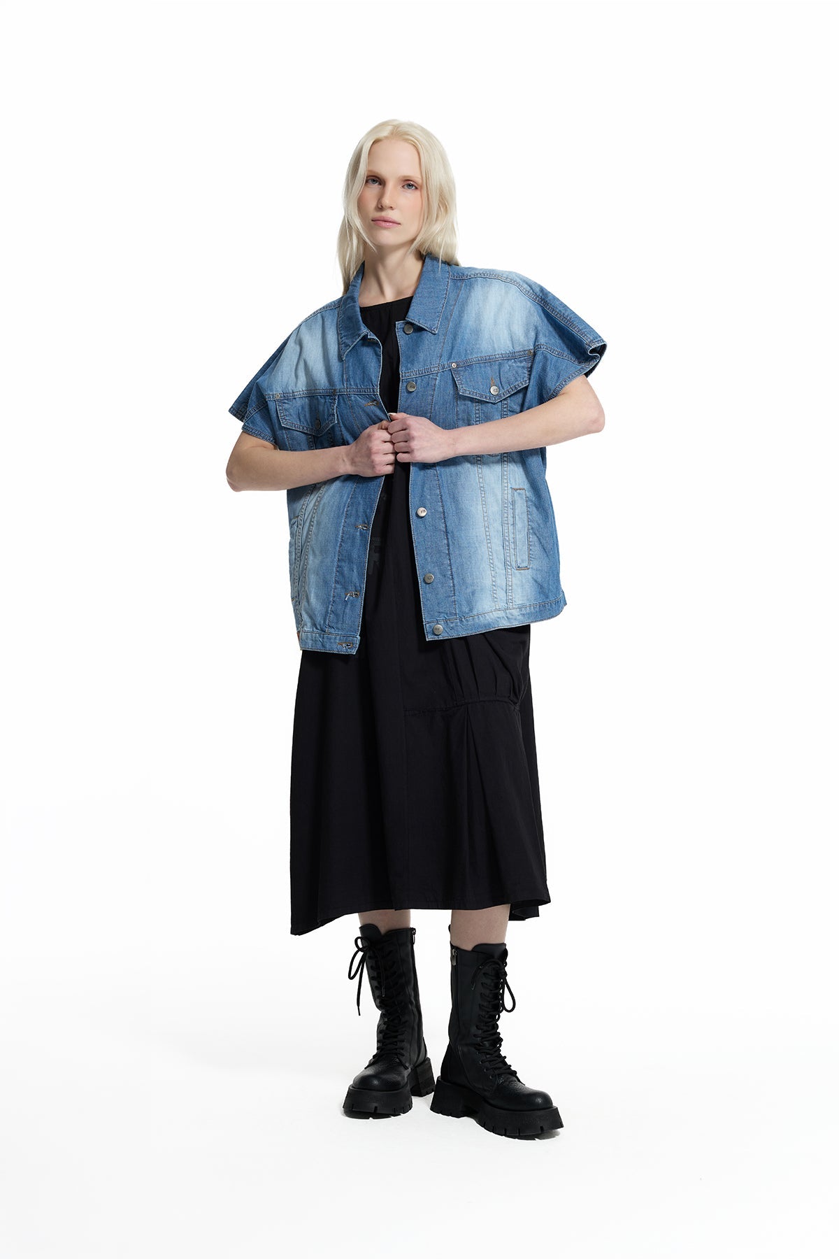 Blue Washed Logo Detail Denim Vest 19060