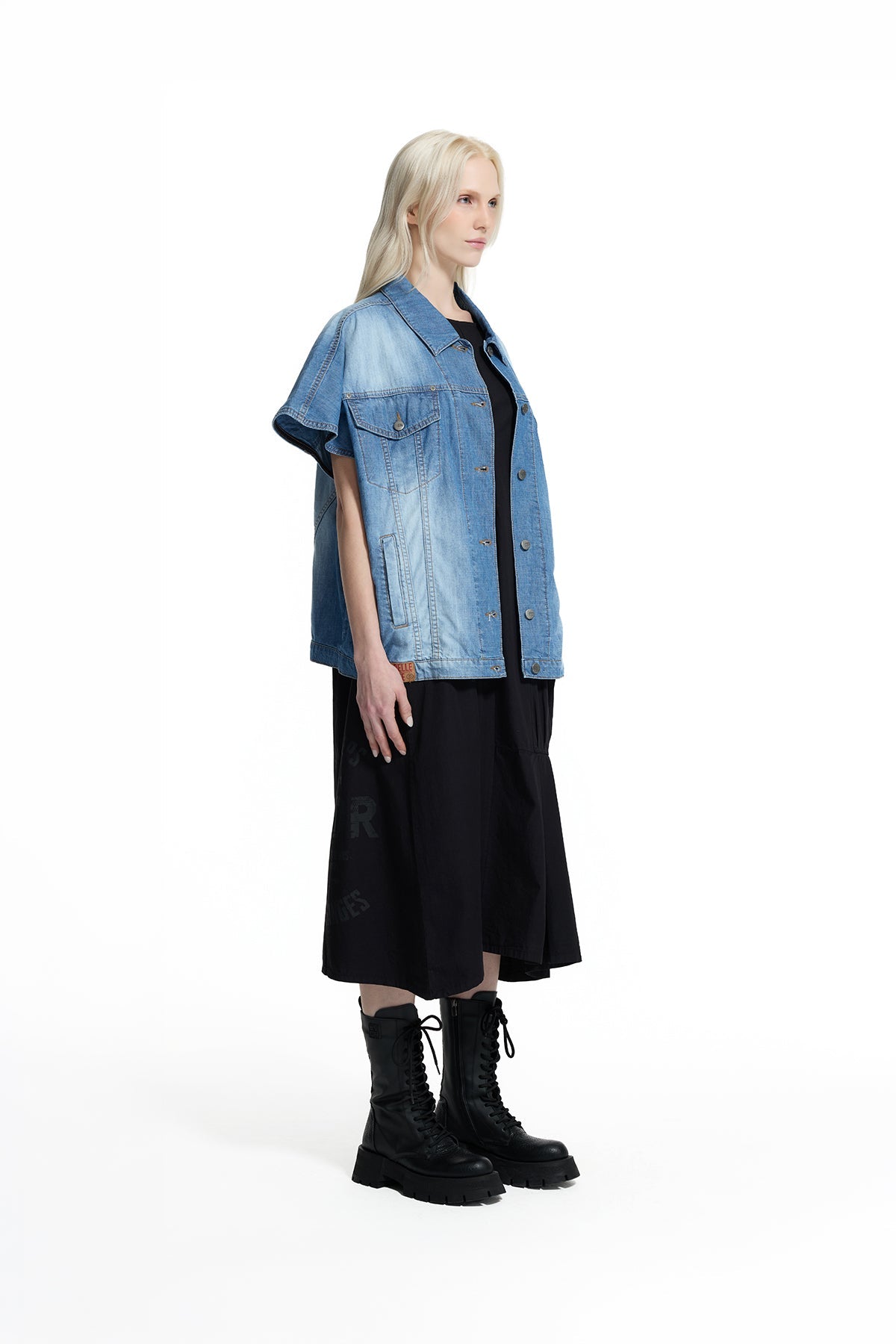 Blue Washed Logo Detail Denim Vest 19060