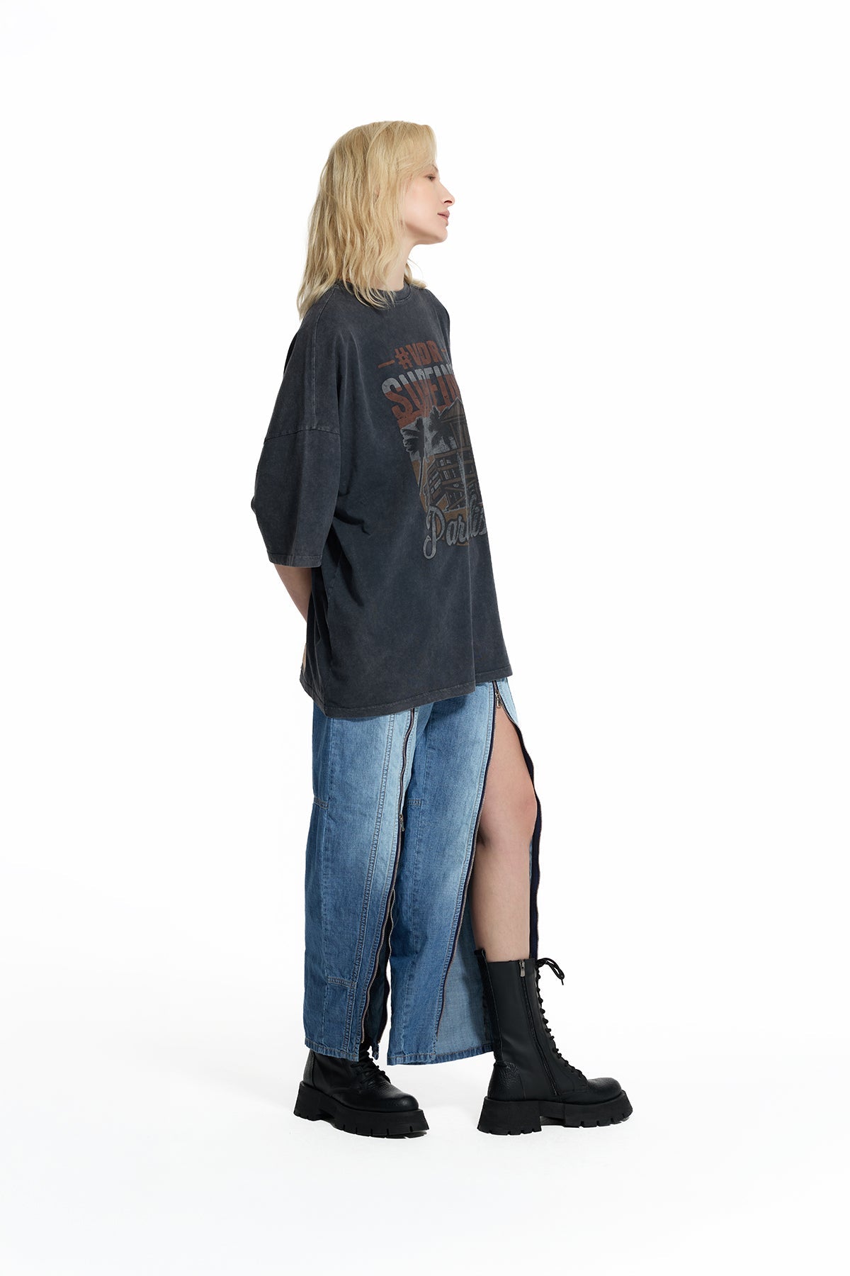 Blue Zipper Stripe Detail Tapered Leg Denim Trousers 19066