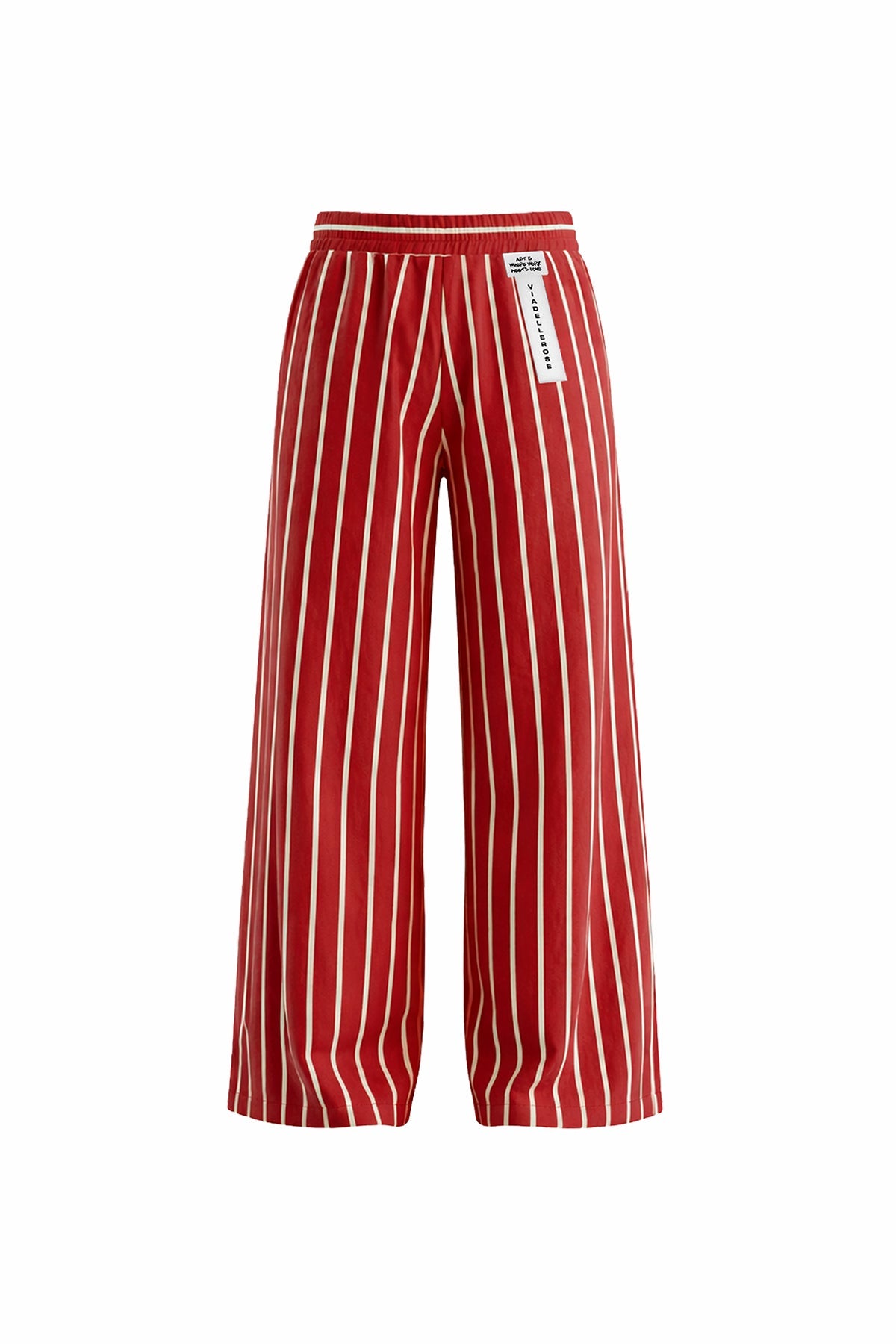 Red White Draped Striped Wide Leg Trousers 19087