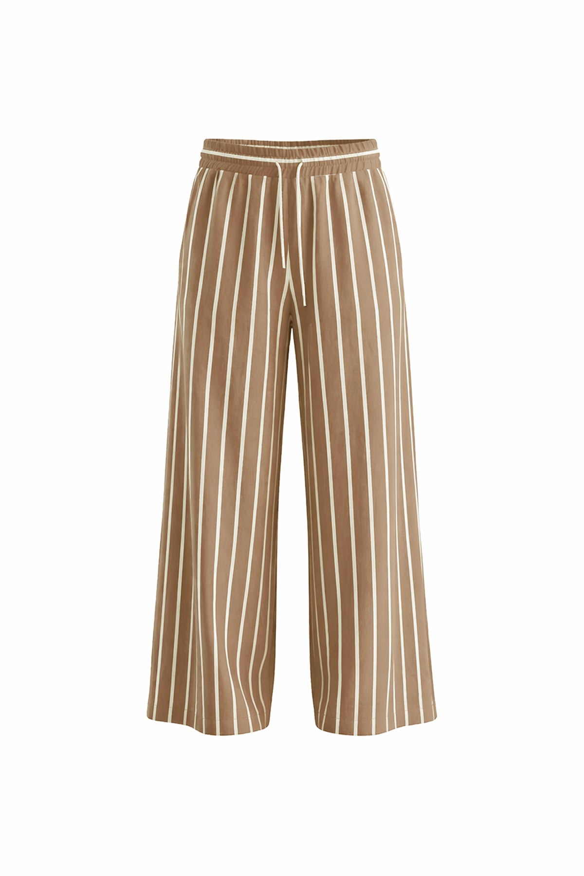 Cream White Draped Striped Wide Leg Trousers 19087