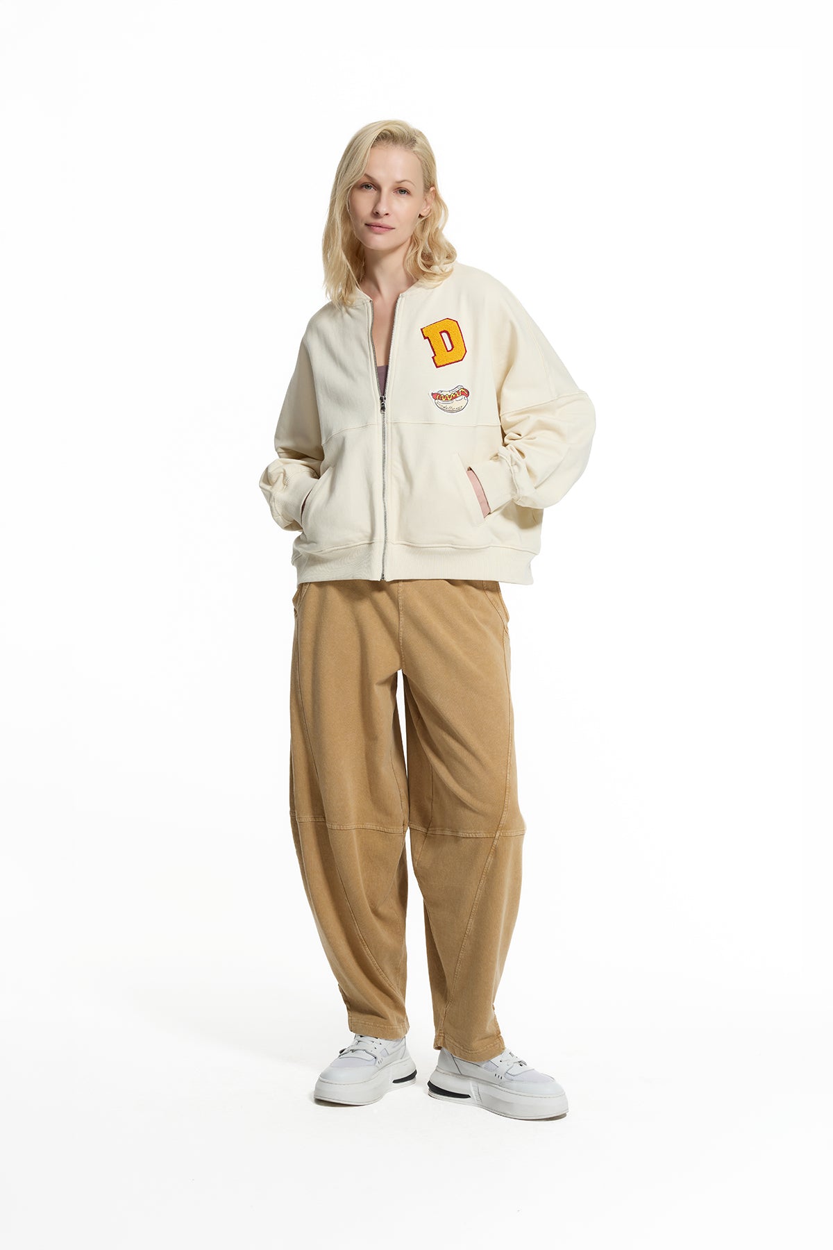 Biscuit Beige Panel Seam Detail Baggy Jogger Trousers 19088