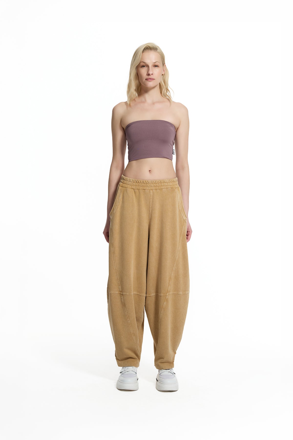 Biscuit Beige Panel Seam Detail Baggy Jogger Trousers 19088