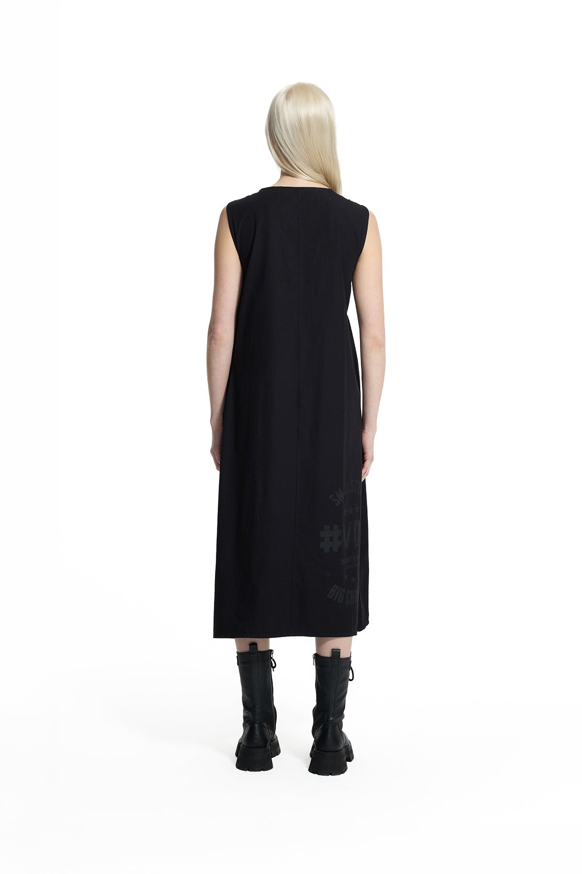 Black Asymmetric Pocket Detail Fluid Silhouette Midi Dress 19090