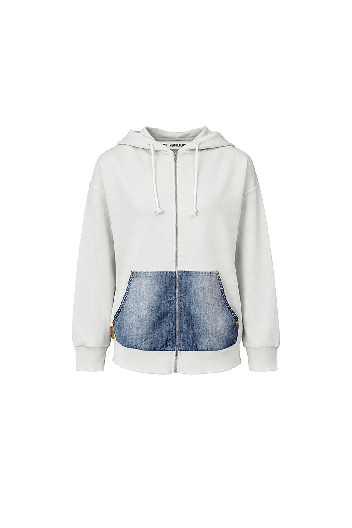 Off White Blue Denim Pocket Detail Hooded Oversize Sweatshirt 19092