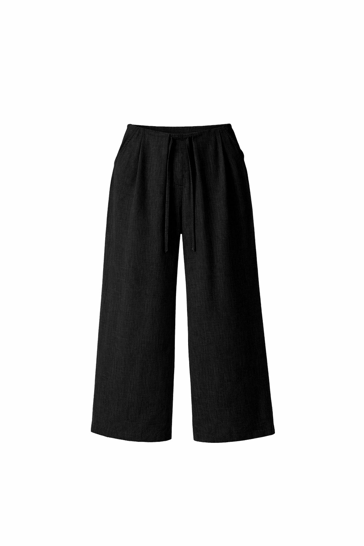 Black Draped Wide-leg Drawstring Trousers 19096
