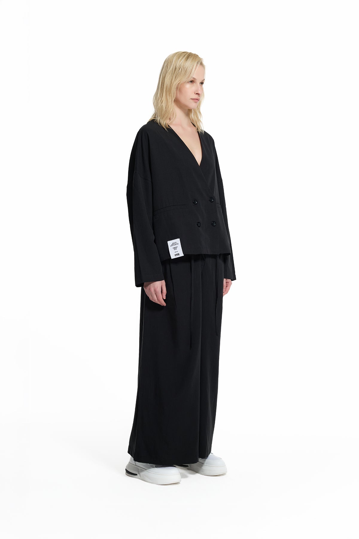 Black Draped Wide-leg Drawstring Trousers 19096