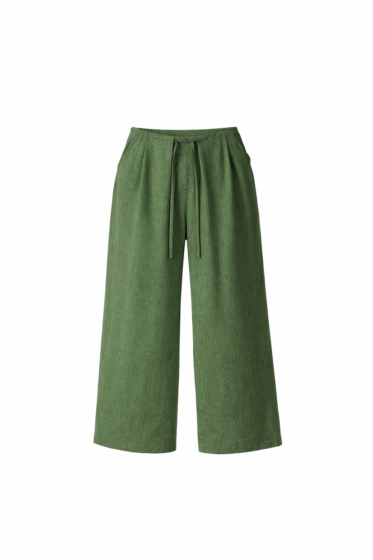 Khaki Draped Wide-leg Drawstring Trousers 19096