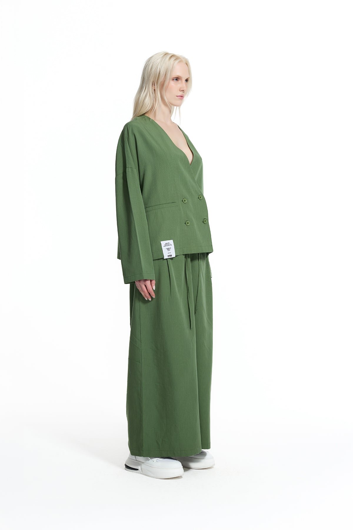 Khaki Draped Wide-leg Drawstring Trousers 19096