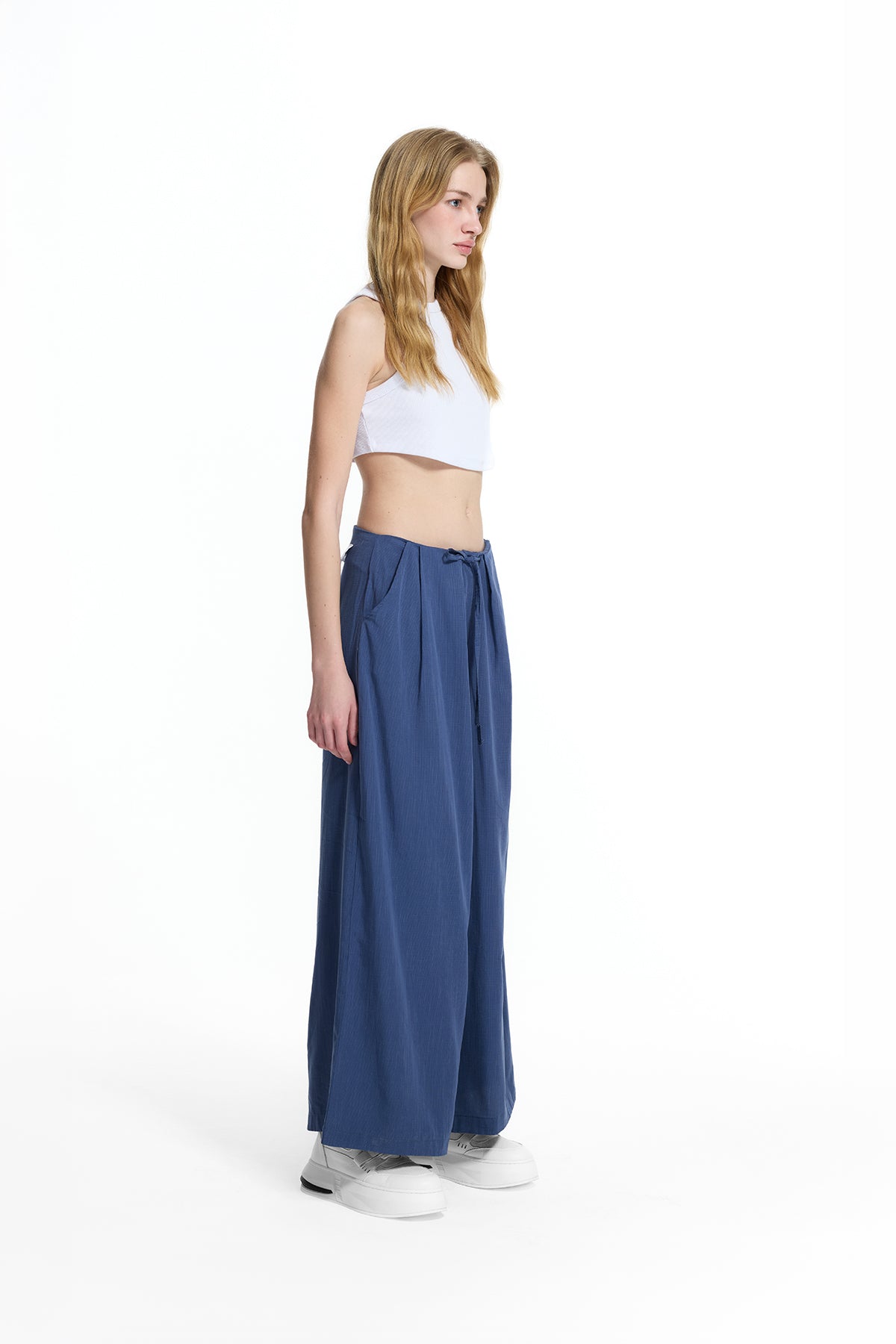 Cobalt Blue Draped Wide-leg Drawstring Trousers 19096