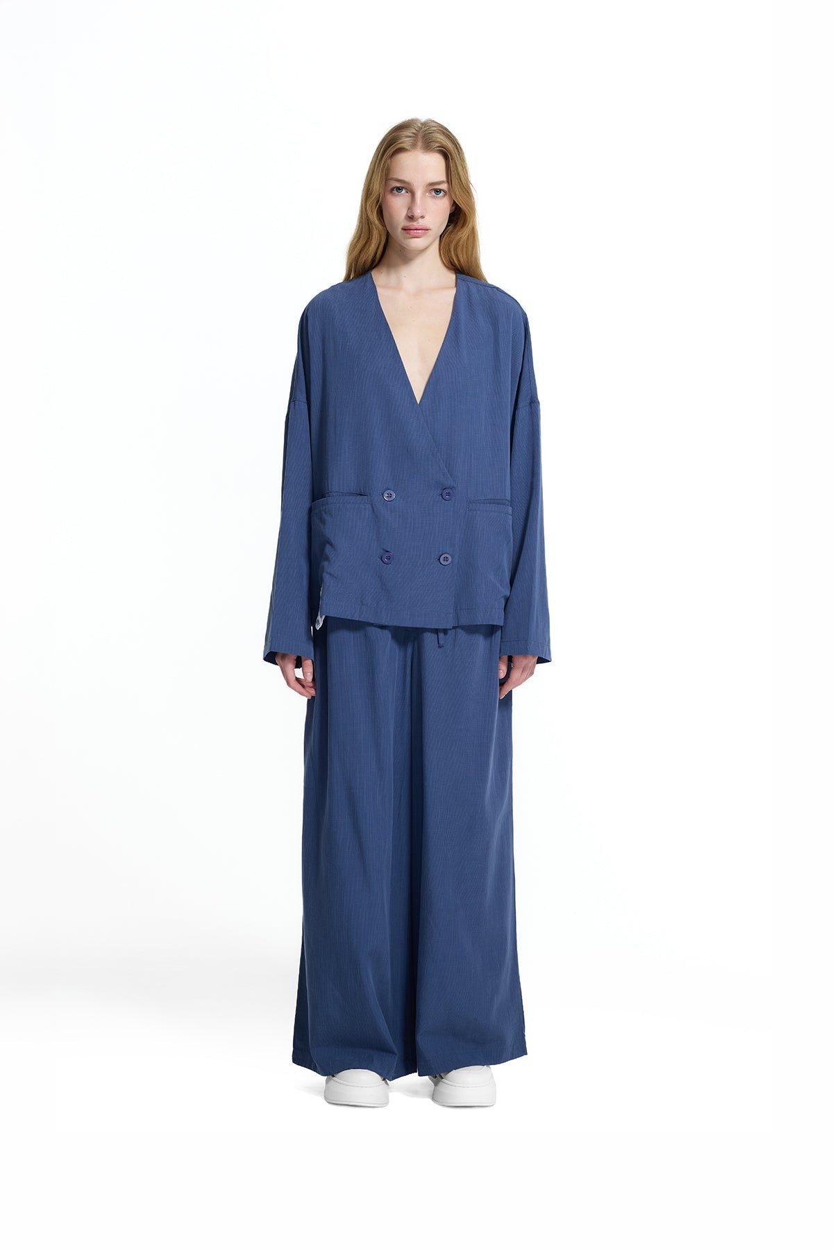 Cobalt Blue Cropped Double-breasted Modern Blazer Jacket 19097