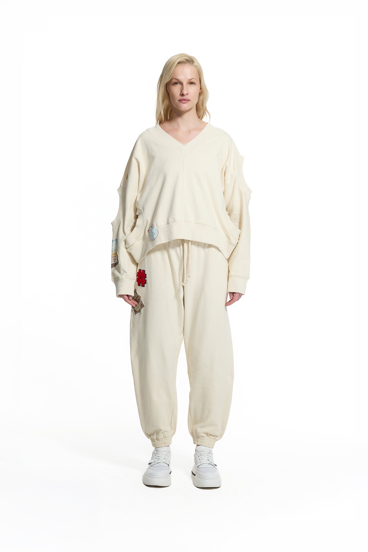 Cream Patch Detail Jogger Trousers 19098