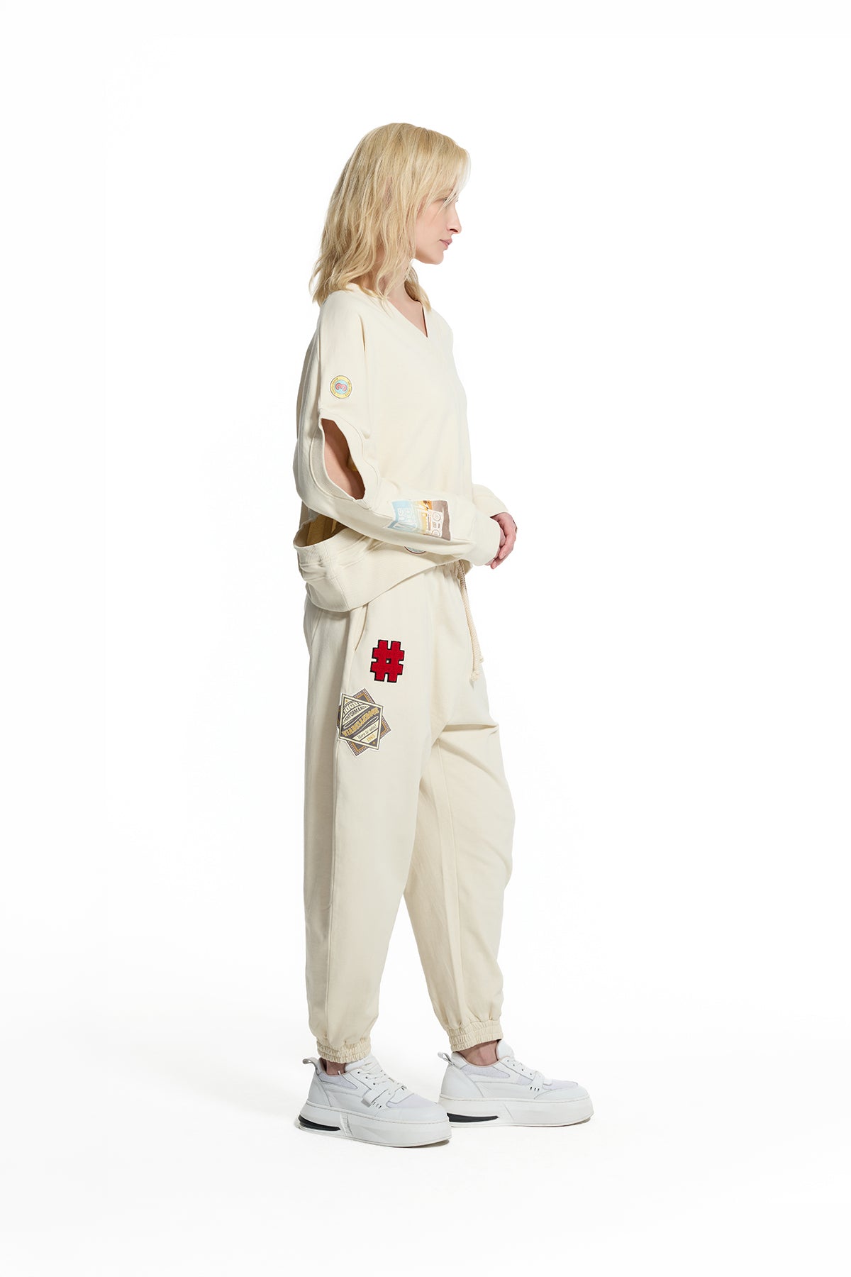 Cream Patch Detail Jogger Trousers 19098