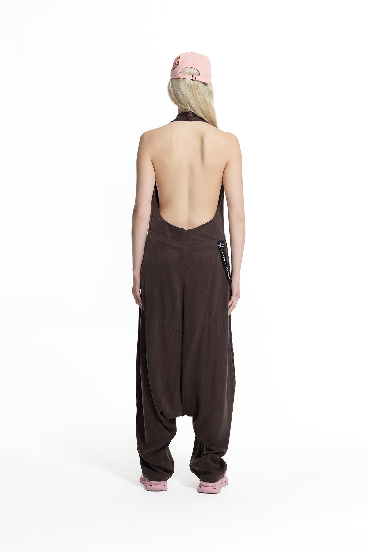 Brown Halter Neck Draped Collar Harem Cut Jumpsuit 19101