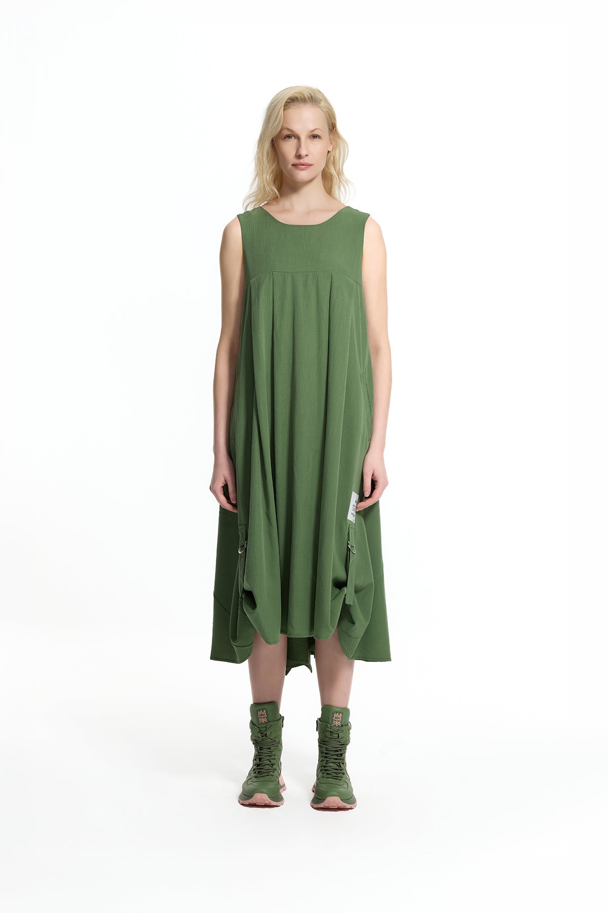 Khaki Open-back Gathered Detail Midi Dress 19102