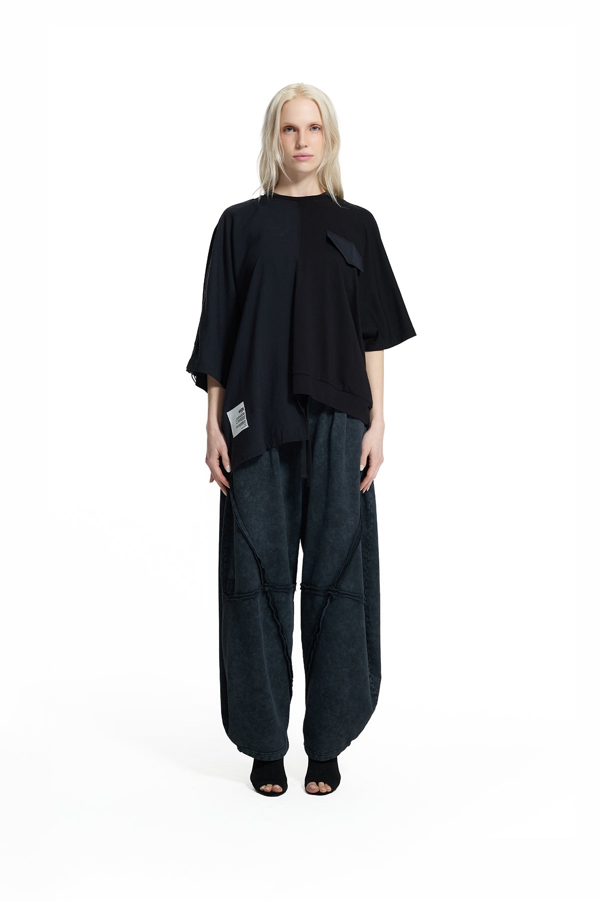 Black Asymmetric Pocket Detail Blouse 19104