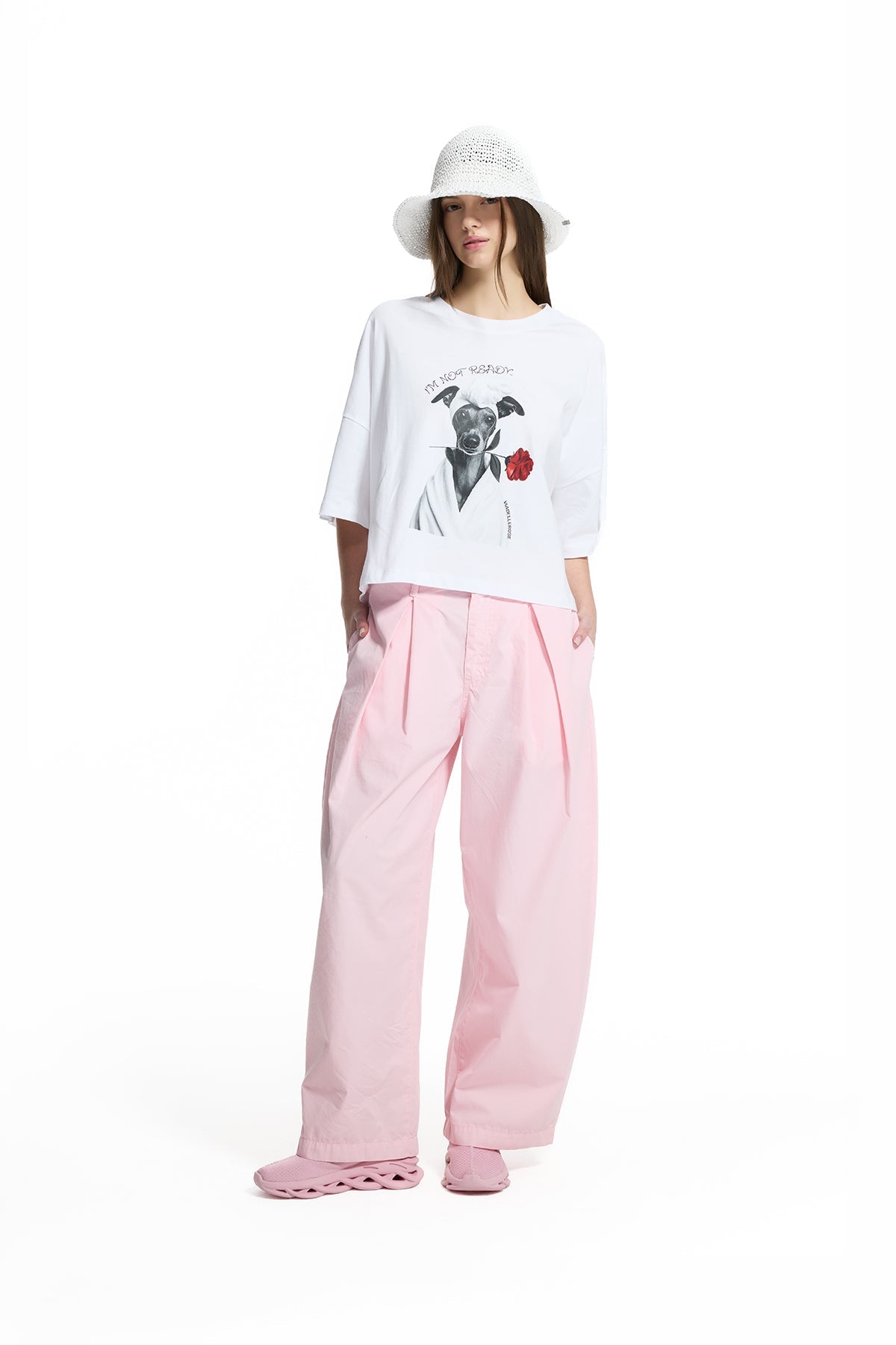 White Graphic Print Crop T-shirt 19106