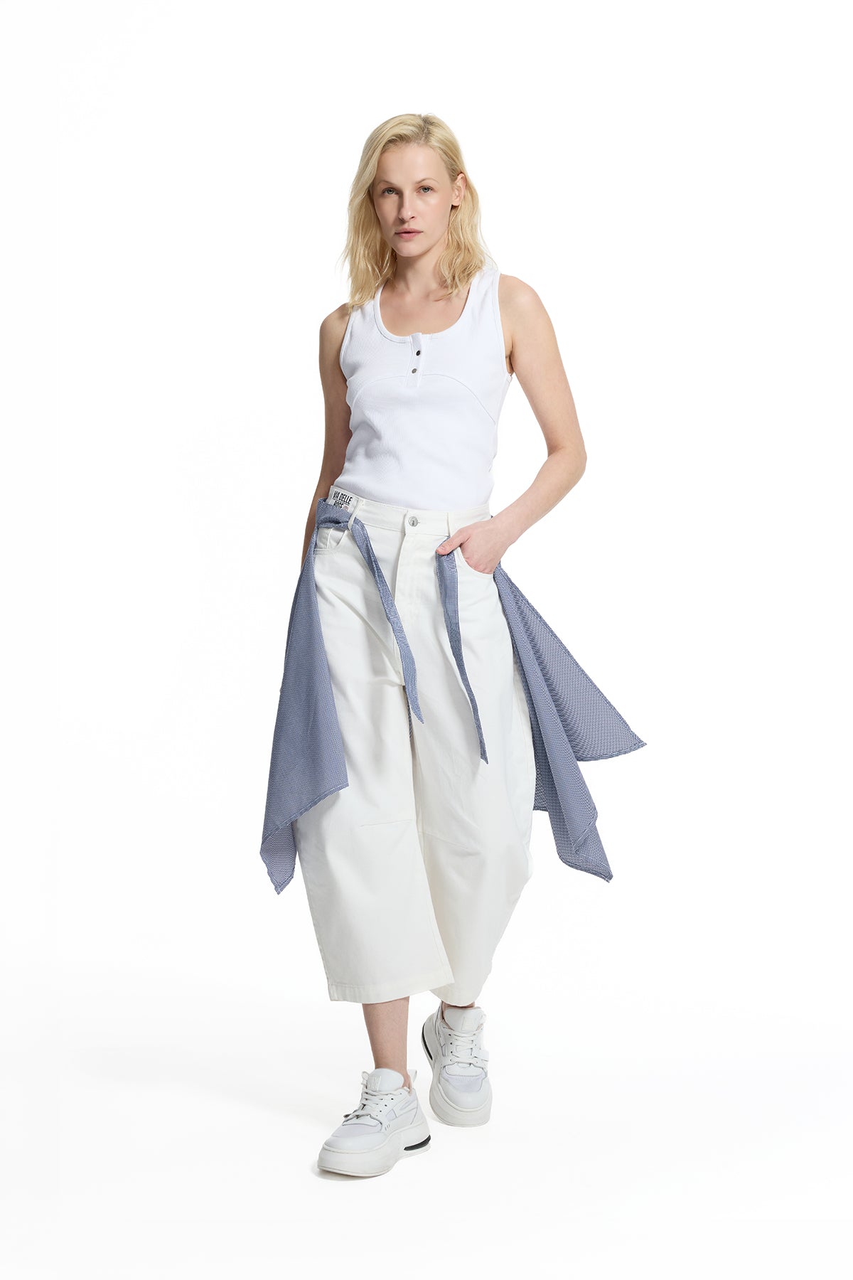 White Pareo Layered Trousers 19116