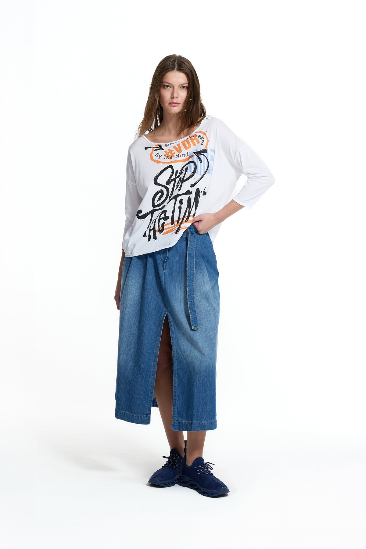 Blue Belted Culotte Denim Skirt 19123