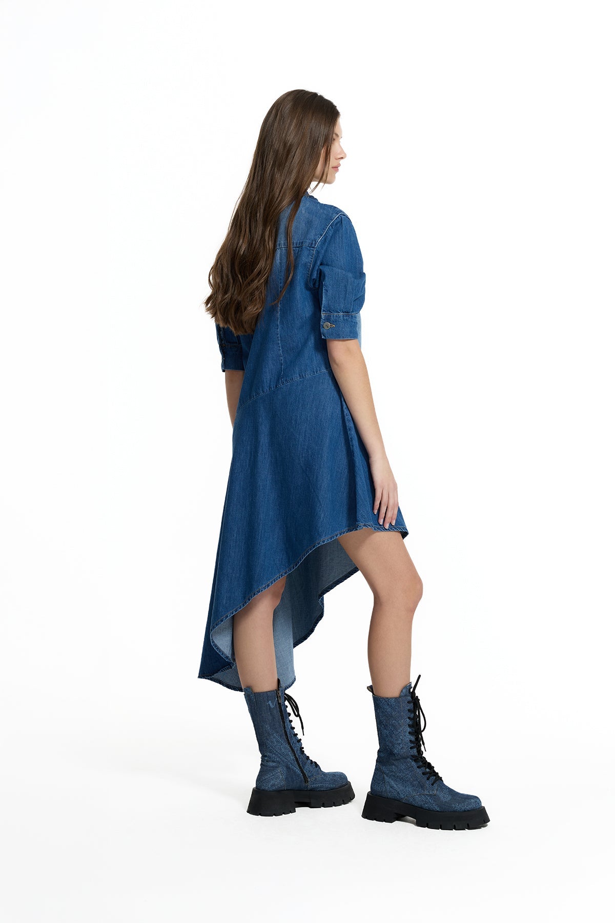 Blue Asymmetric Denim Shirt Dress 19124