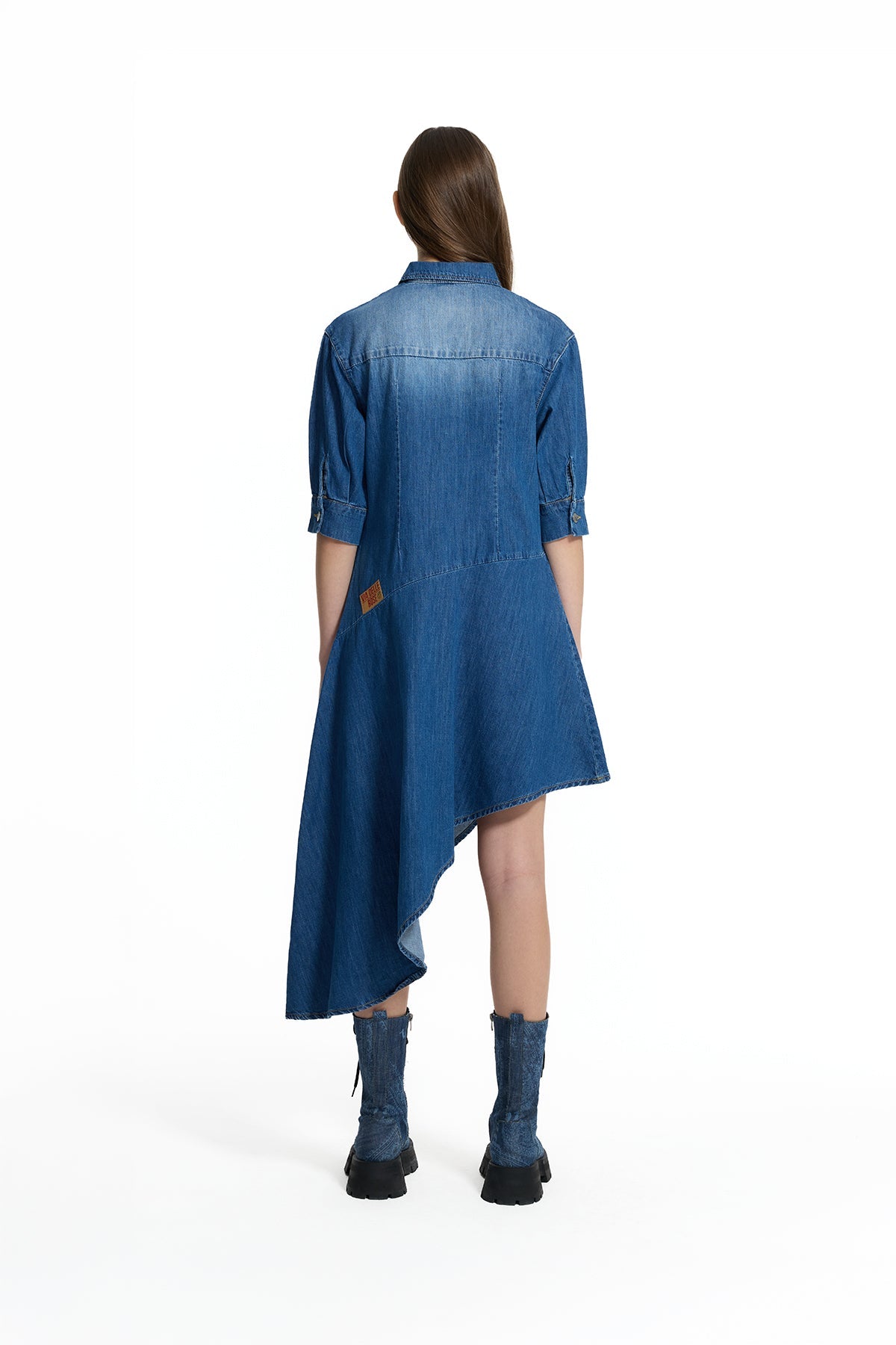 Blue Asymmetric Denim Shirt Dress 19124