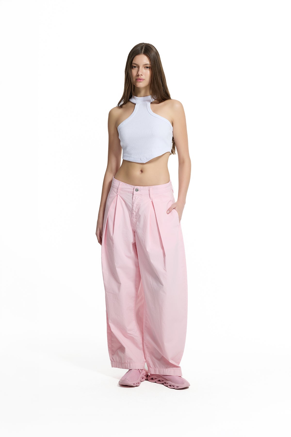 Pink High Waist Pleated Trousers 19127
