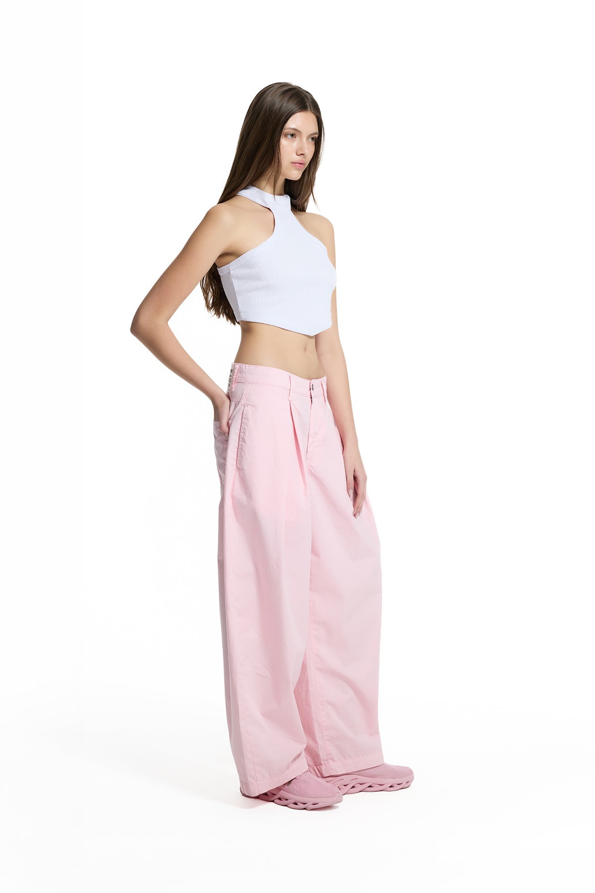 Pink High Waist Pleated Trousers 19127