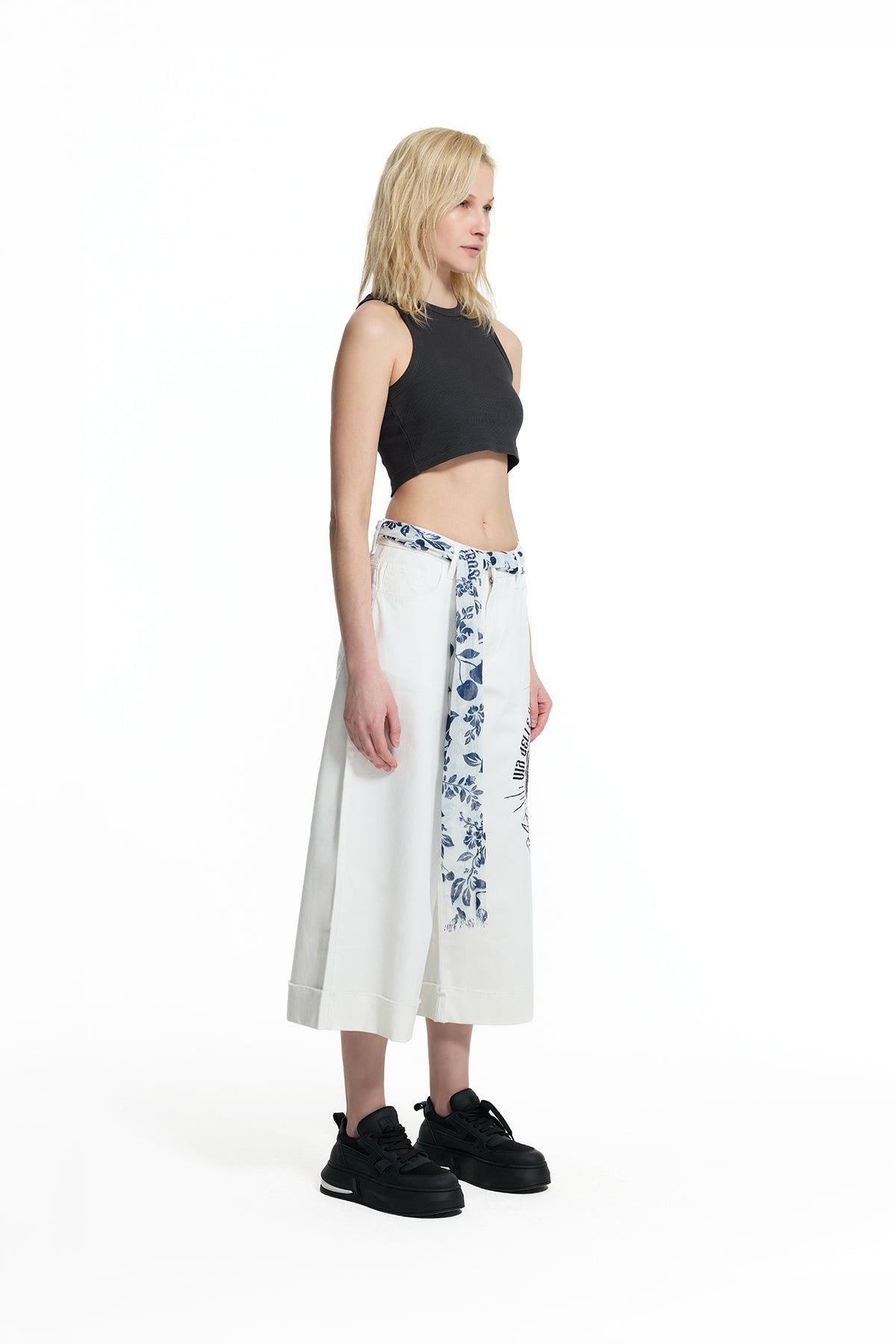 White Patch Print Belted Trousers 19131
