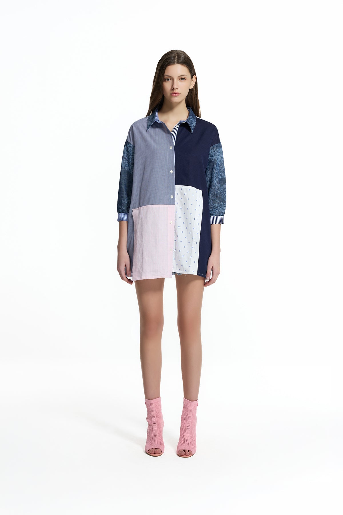 Blue Patchwork Printed Block Shirt 19132