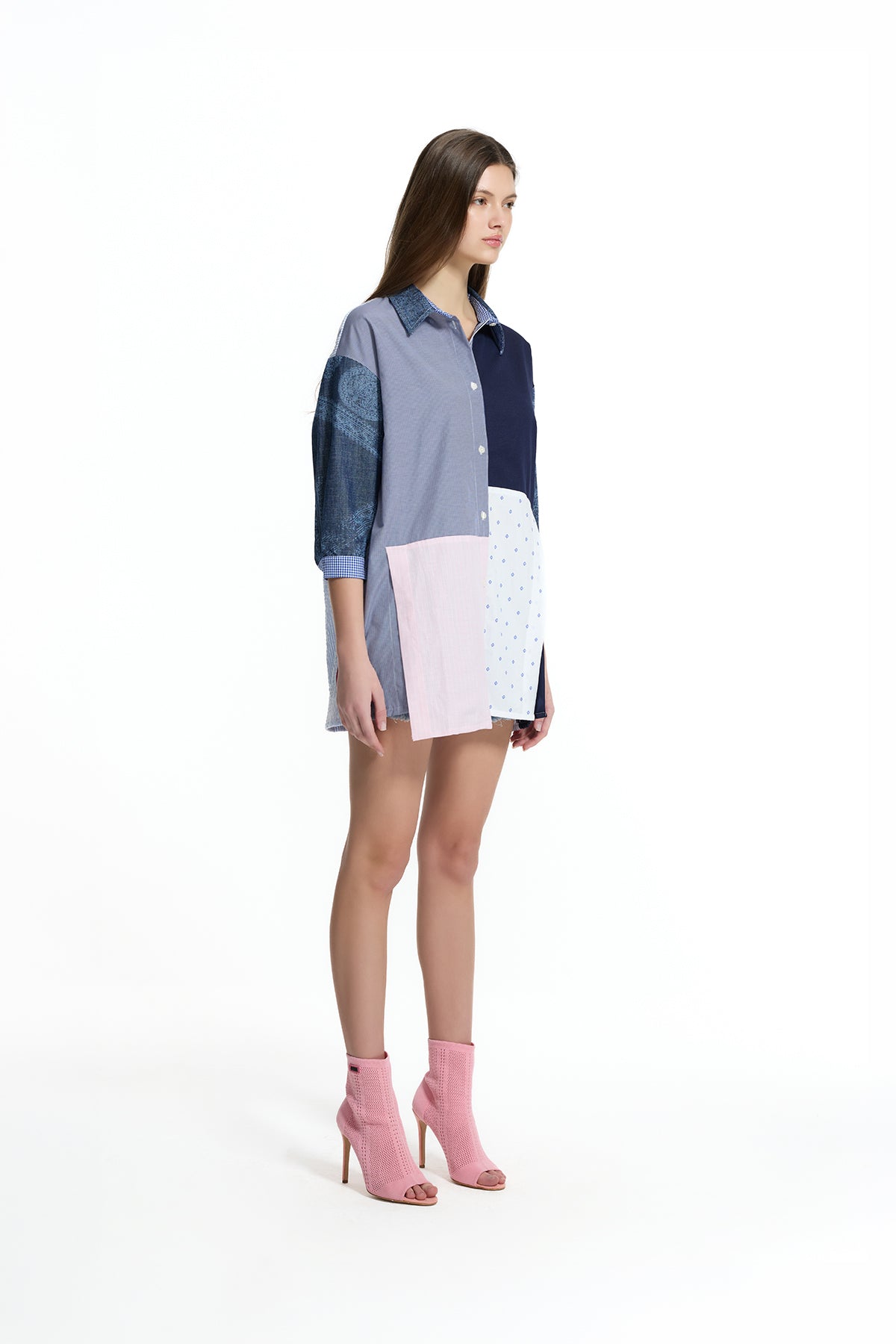 Blue Patchwork Printed Block Shirt 19132