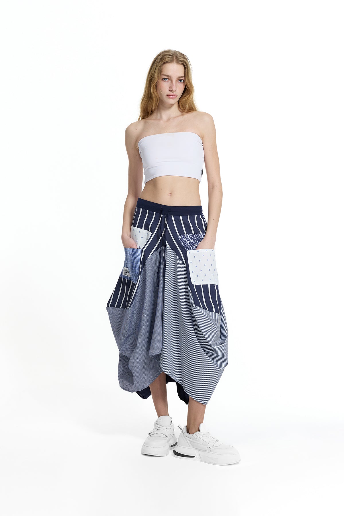 Multicolor Paneled Draped Asymmetric Skirt 19135