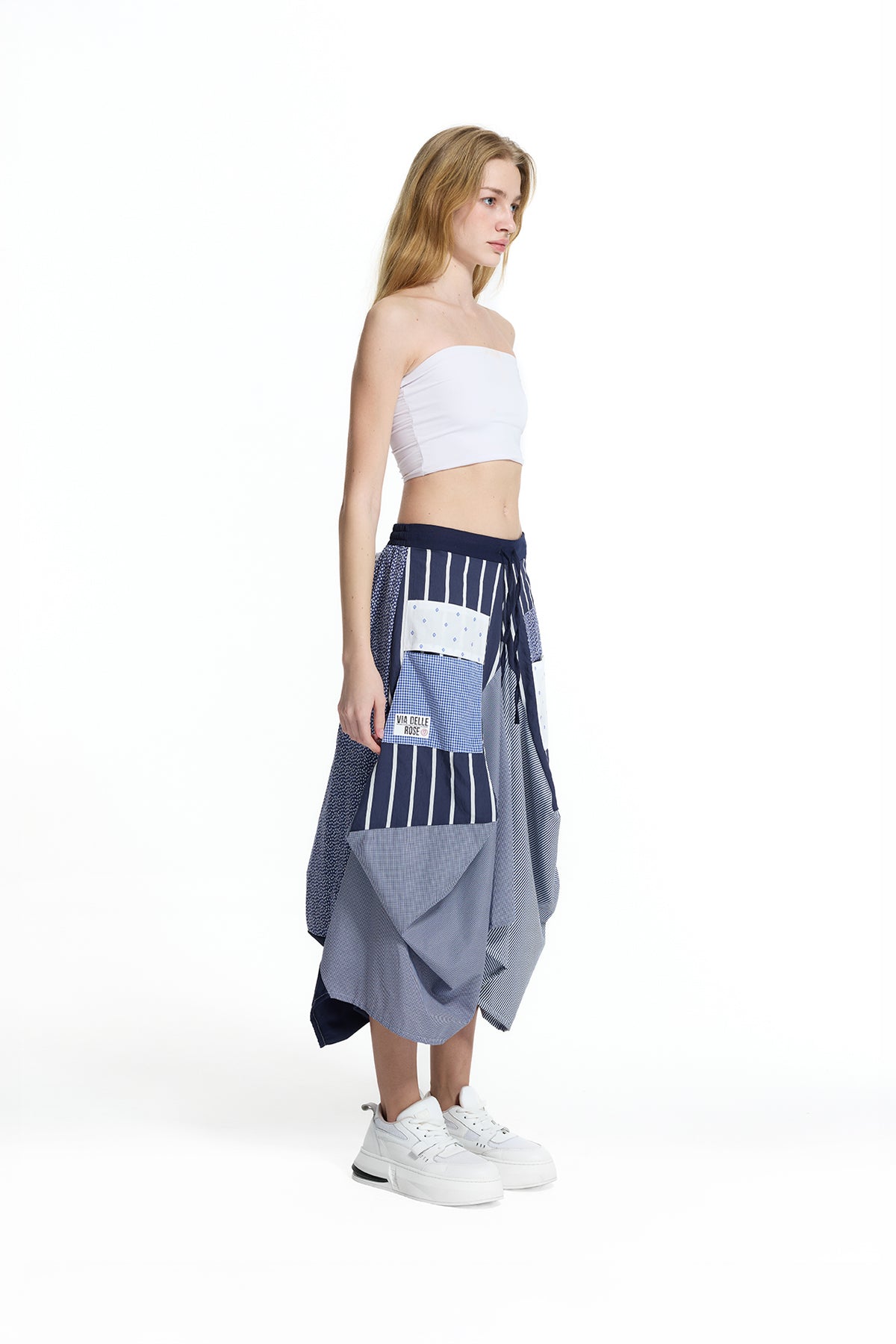 Multicolor Paneled Draped Asymmetric Skirt 19135