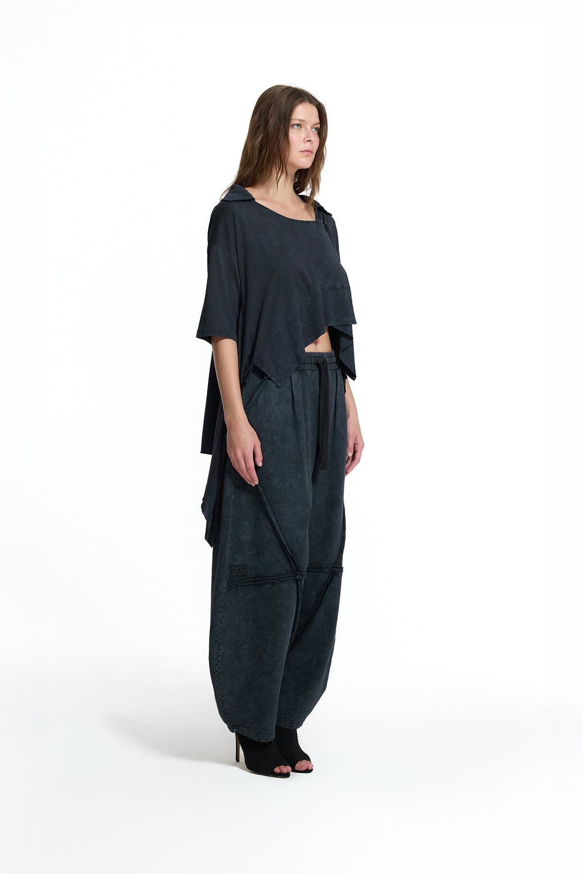 Black Asymmetric Zip Blouse 19141