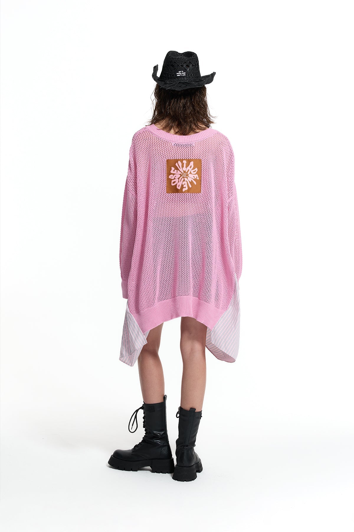 Pink Asymmetric Panel Knit Sweater 19162