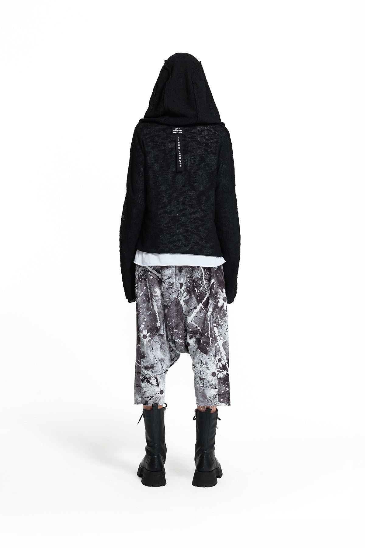 Black Hooded Seam Detail Knit Sweater 19163