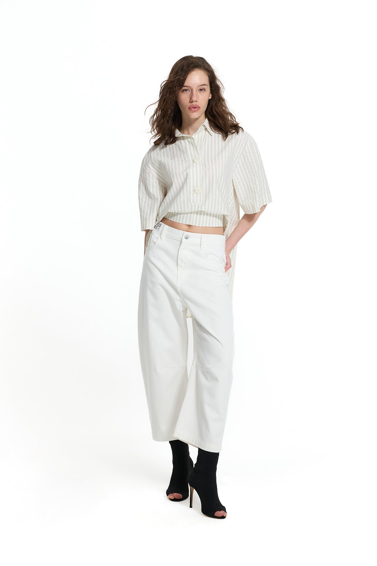 Cream Belt Detail Asymmetric Printed Shirt 19182