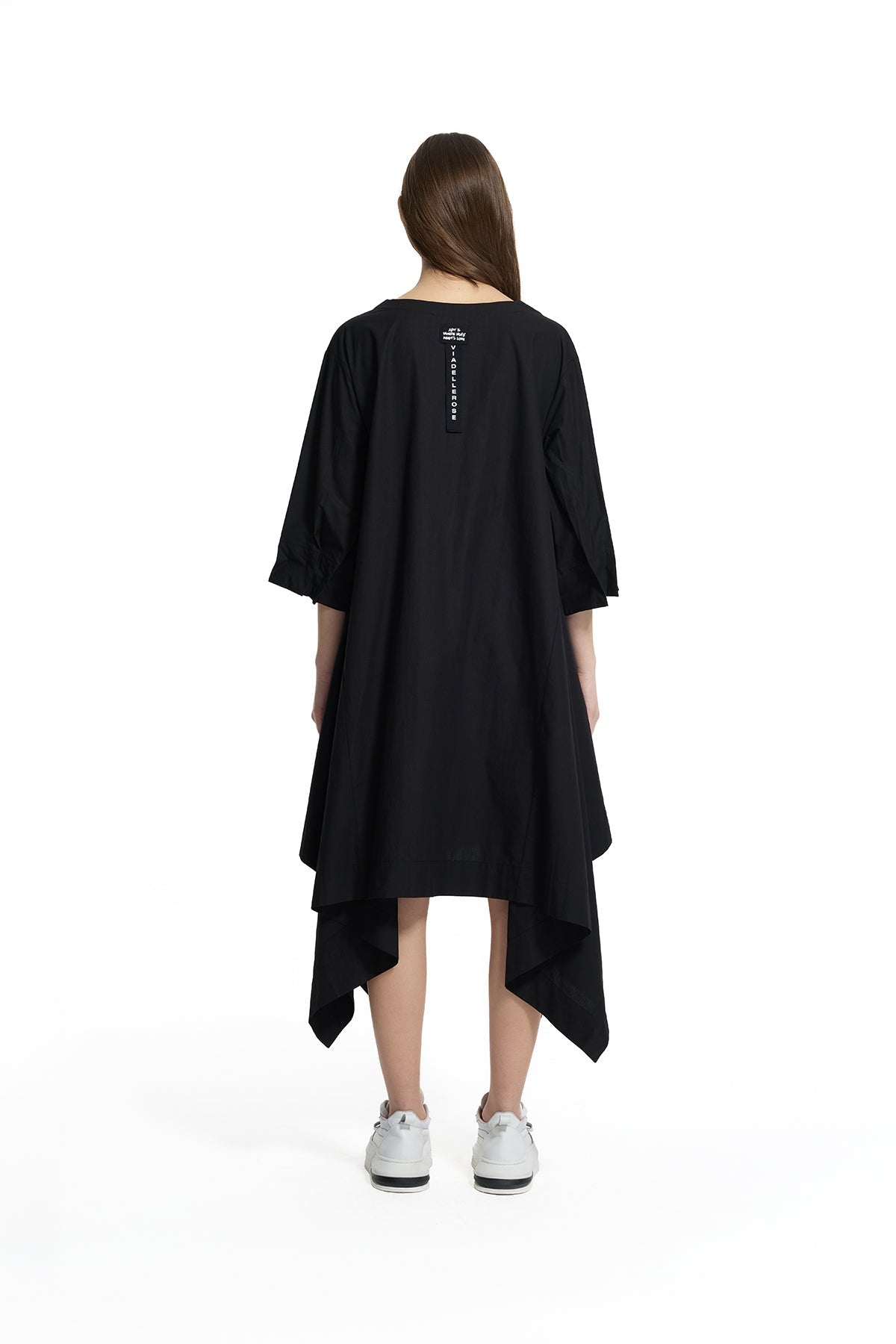 Black V-neck Asymmetric Midi Dress 19188