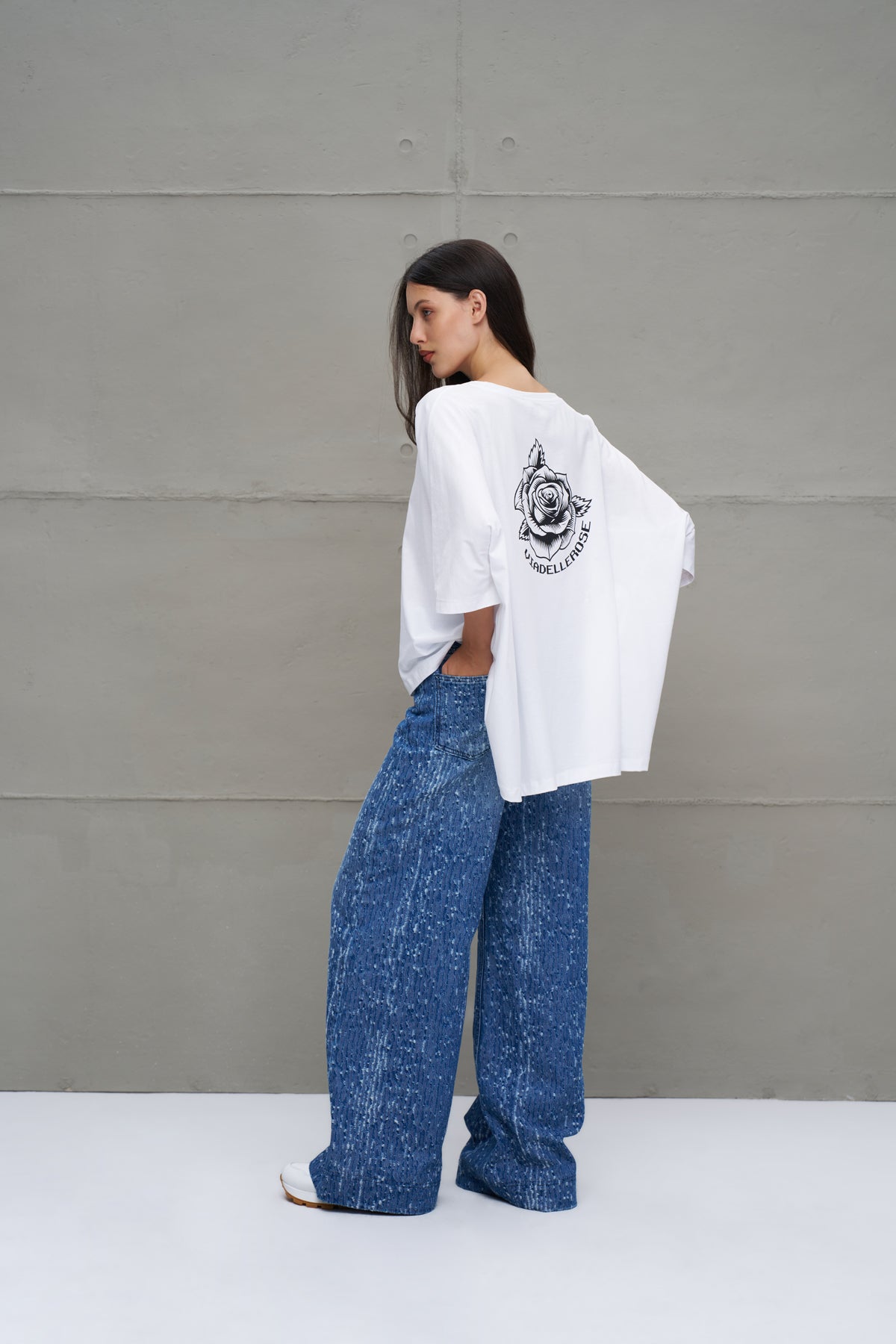 White Printed Asymmetric Oversized T-shirt 18037