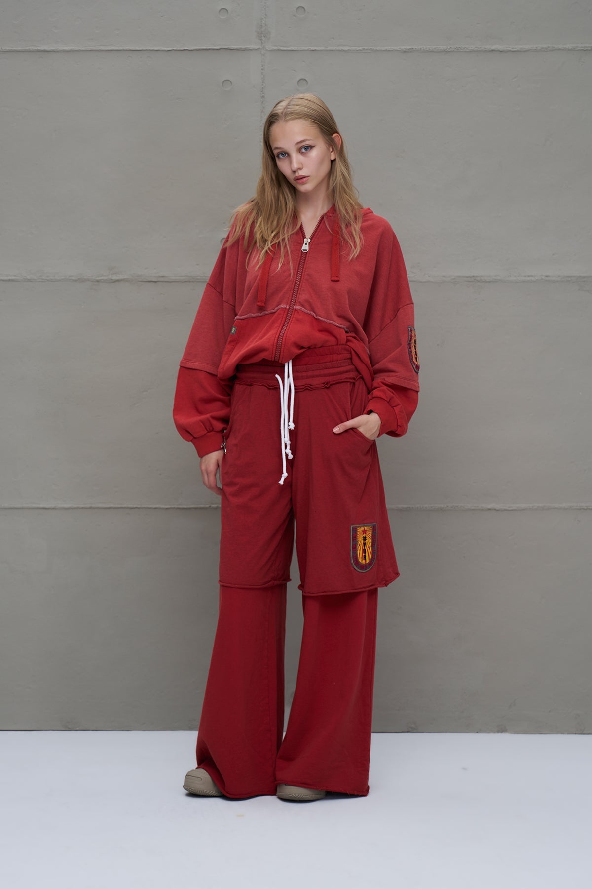 Maroon Wide-leg Oversize Trousers 18040