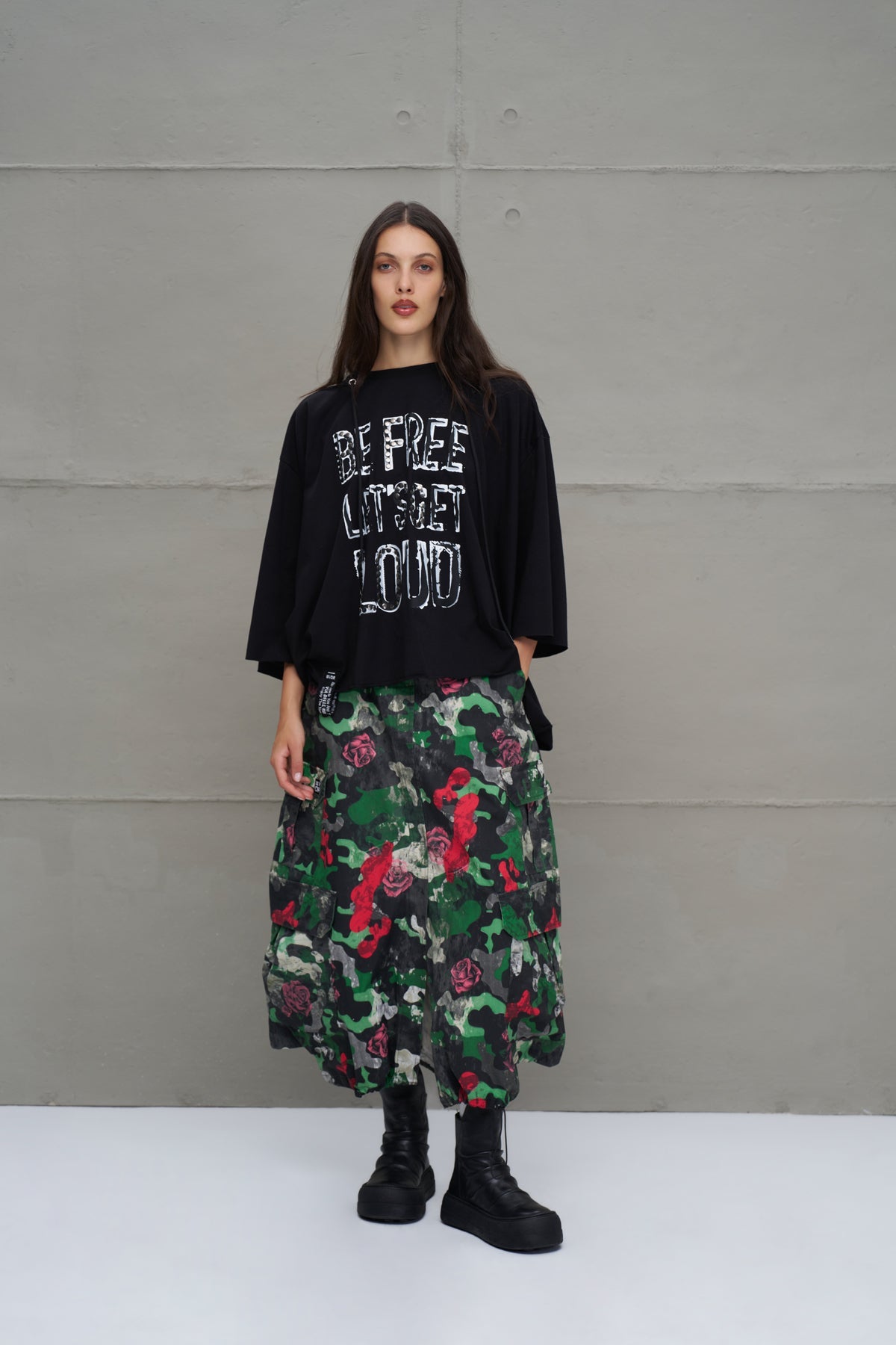 Black Slogan Asymmetric Oversized Hooded T-shirt 18042