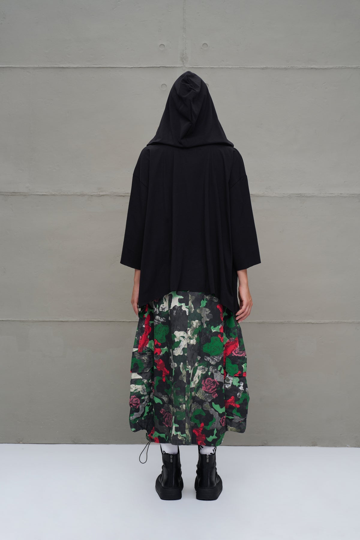 Black Slogan Asymmetric Oversized Hooded T-shirt 18042